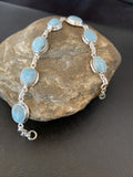 Navajo Blue Larimar 7-Link Bracelet | Sterling Silver | 7.5" | Authentic Native American Handmade | 10624