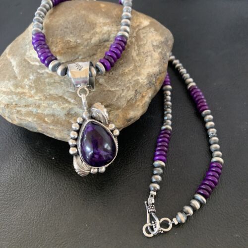 Navajo Pearls Purple Sugilite Necklace Pendant | Sterling Silver | Authentic Native American Handmade | 10720