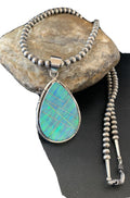 Native American Women's Navajo Green Faux Opal Pendant | Sterling Silver | 2.30" | 1895