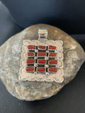 Navajo Red Coral and Multi-Stone Cluster Pendant | Authentic Native American Sterling Silver | 2" | 2100