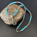 Women's Blue Turquoise Pendant Necklace | Navajo Pearls | Sterling Silver | Authentic Native American Handmade | 13368