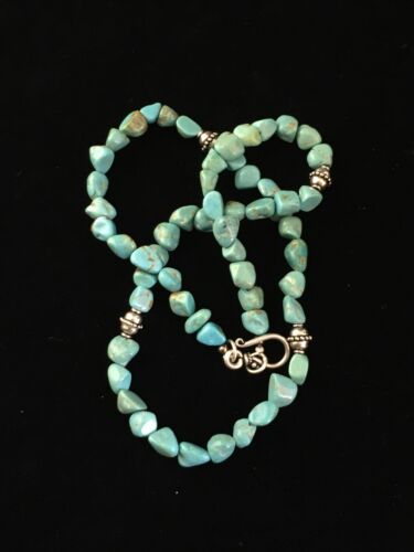 Native American Sterling Silver Blue Turquoise Necklace | 18" | Authentic Handmade | 10025 - Masha USA
