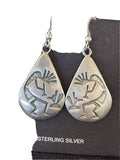 Handmade Sterling Silver Kokopelli Dangle Earrings | Authentic Native American Hopi Design | 01502