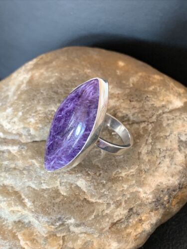 Navajo Purple Charoite Ring | Sterling Silver | Sz 7.5 Adjustable | Authentic Native American Handmade | 10529