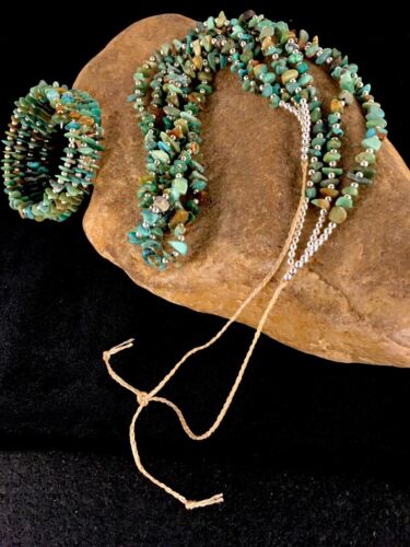 Native American Santo Domingo Turquoise Necklace & Bracelet Set | 3 Strand | 8762