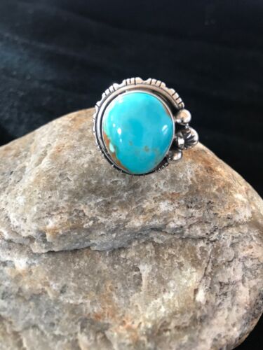 Navajo Blue Pilot Mountain Turquoise Ring | Sterling Silver | Sz 9 | Authentic Native American Handmade | 8242
