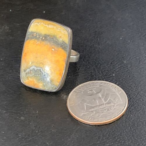 Navajo Yellow Bumble Bee Jasper Ring | Sterling Silver | Sz 8 Adjustable | Authentic Native American Handmade | 14015