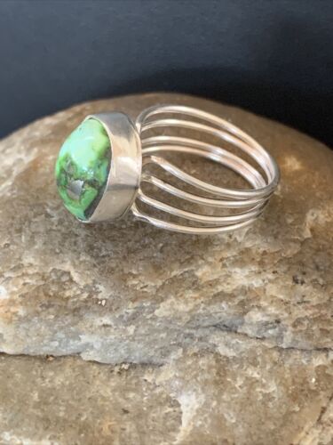 Adjustable Navajo Green Sonoran Turquoise Ring | Sterling Silver | Sz 6 | 02078