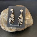 Navajo Black Onyx Drop Earrings | Sterling Silver | 1.25" | Authentic Native American Handmade | 12650