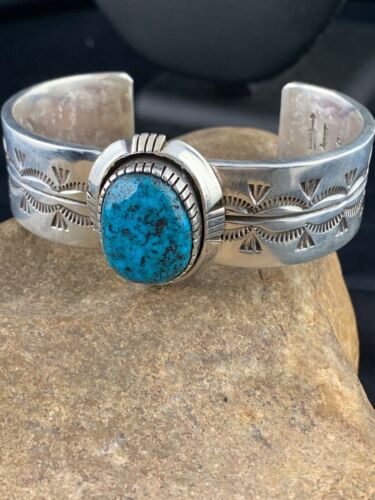 Native American Men's Blue Turquoise Bracelet | Navajo Sterling Silver | 3284