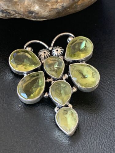 Navajo Dragonfly Pendant | Faceted Green Peridot Cluster | Authentic Native American Sterling Silver | Multi-Stone | 2.25" | 12742