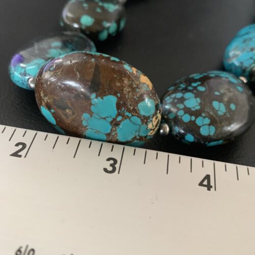 Chunky Navajo Pearl Graduated Turquoise Necklace | Sterling Silver | Authentic Native American Jewelry | 21" | 11903 - Masha USA