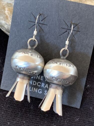 Southwestern Naja Earrings | Sterling Silver Navajo Handmade Pearls | 1" | 1042