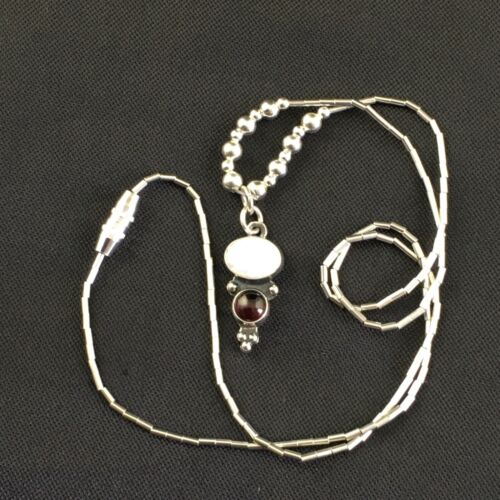 Children's Sterling Silver Necklace with Opal Garnet Pendant | 15" | Authentic Native American Handmade | 10132 - Masha USA