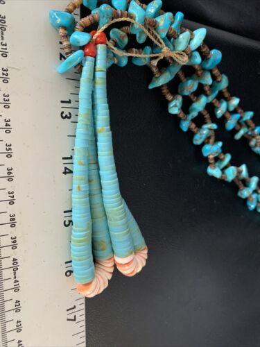 Santo Domingo Shell Blue Turquoise Bead Jacla Pendant Necklace | 30" | Authentic Native American Handmade | 13418