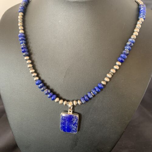Native American Navajo Blue Lapis Pendant Necklace | Sterling Silver | Authentic Handmade | 11671