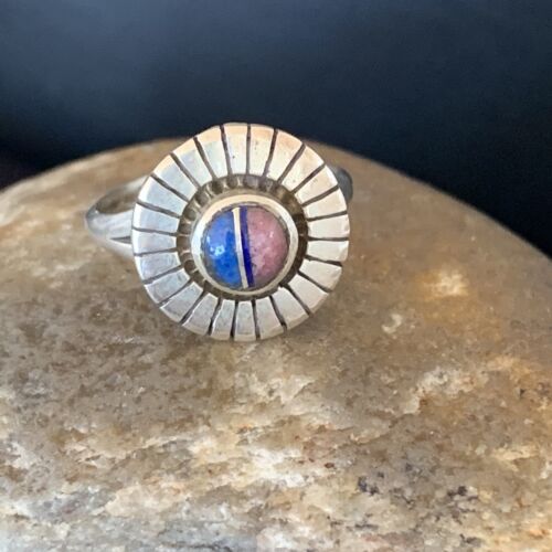 Native American Women's Navajo Blue Lapis Pink Coral Inlay Ring | Sz 6.5 | 11201