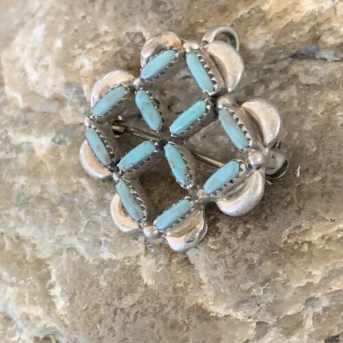 Zuni Blue Turquoise Pin Pendant | Sterling Silver | Authentic Native American Handmade | 12133