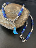 Men's Navajo Blue Lapis Turquoise Opal Inlay Pendant Necklace | Sterling Silver | 22" | 13386