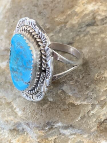 Southwestern Navajo Blue Kingman Turquoise Ring | Sterling Silver | Sz 7 | 12209