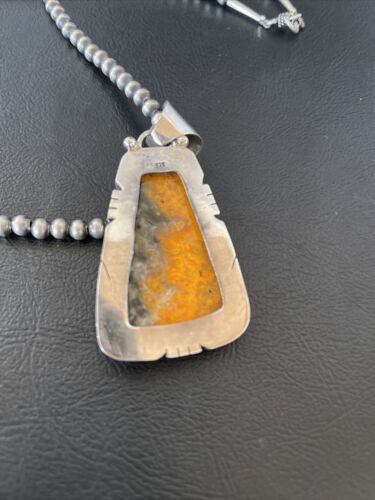 Men's Navajo Pearls Necklace with Bumblebee Jasper Pendant | Sterling Silver | Native American Handmade | 10554