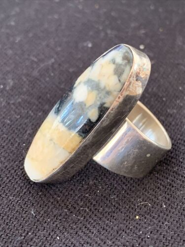 Southwestern Navajo Cinnabrite Ring | White Black | Sterling Silver | Sz 6.5 | 01549