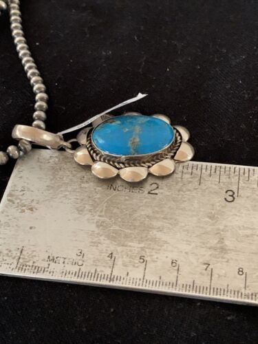 Men's Navajo Pearl Necklace with Blue Kingman Turquoise Pendant | Sterling Silver | 00905