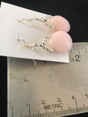 Navajo Pink Opal Bead Dangle Drop Earrings | Sterling Silver | Authentic Native American Handmade | 00304