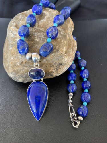 Men's Navajo Blue Lapis Topaz Turquoise Necklace Pendant | Sterling Silver | 20" | 10273
