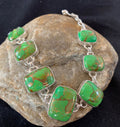 Navajo Green Mojave Turquoise Link Bracelet | Sterling Silver | 8.5" | Authentic Native American Handmade | 662