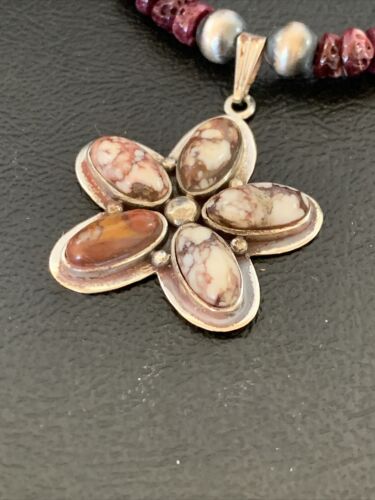 Navajo Sterling Silver Wild Horse Pendant | Authentic Native American Purple Spiny Oyster Necklace | Multi-Stone | 12330