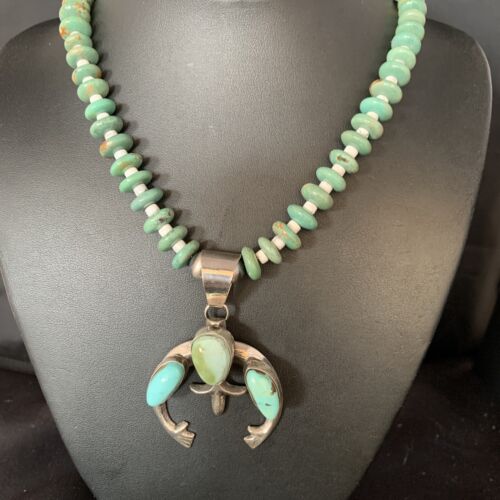 Navajo Royston Green Turquoise Naja Pendant Necklace | Sterling Silver | Authentic Native American Handmade | 13756