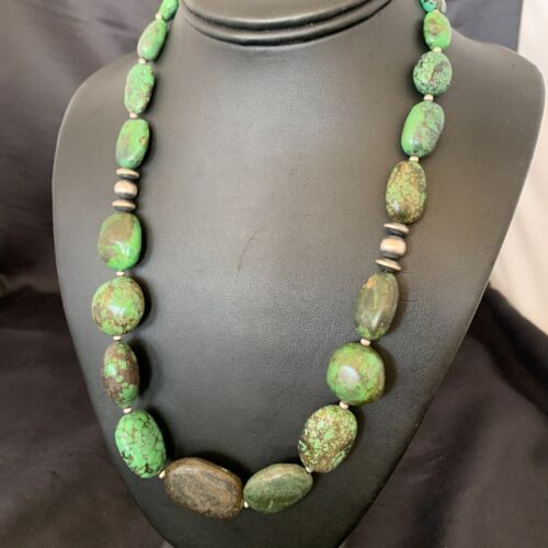 Navajo Graduated Green Nugget Turquoise Necklace | Sterling Silver | Authentic Native American | 21" | 10728