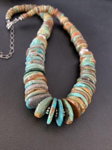 Navajo Blue Green Turquoise Necklace | Sterling Silver | Authentic Native American | 20" | 10216