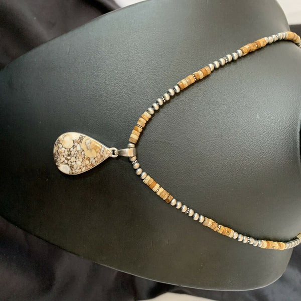 Men's Navajo Wild Horse Jasper Pendant Necklace | Sterling Silver | Authentic Native American Handmade | 10334