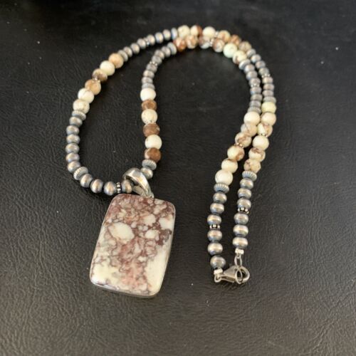 Navajo Wild Horse Turquoise Necklace Pendant | Sterling Silver | 21" | Authentic Native American Handmade | 13863