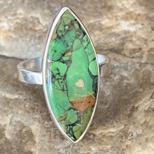 Southwestern Navajo Green Mojave Turquoise Ring | Sterling Silver | Sz 7 | 14039