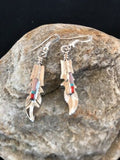 Navajo Coral Inlay Feather Earrings | Sterling Silver | Authentic Native American Handmade | 2007