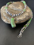 Navajo Green Gaspeite Turquoise Pendant | Sterling Silver Inlay | Authentic Native American Handmade | 12342