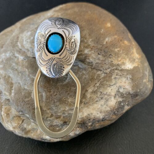 Navajo Turquoise Keyring | Sterling Silver | Authentic Native American Handmade | 2" | 11598