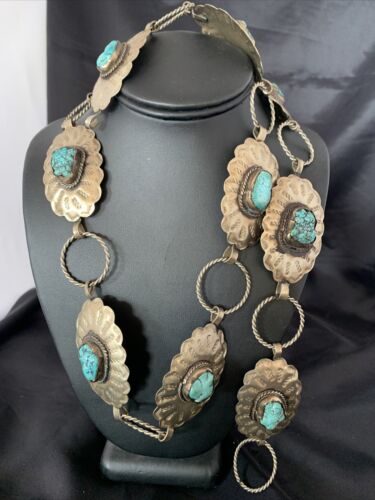 Navajo Blue Turquoise Concho Belt | Sterling Silver | Authentic Native American Handmade | 1570