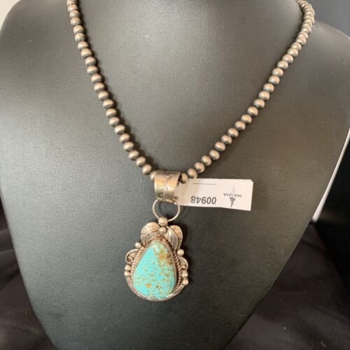Navajo Men's Turquoise #8 Pendant Necklace | Sterling Silver | Native American Handmade | 948
