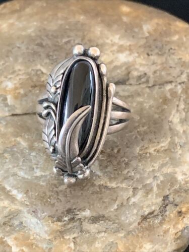 Native American Indian Design Black Onyx Ring | Sterling Silver | Sz 7 | 10798 - Masha USA