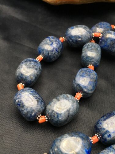 Southwestern Denim Chunky Lapis Coral Necklace | Sterling Silver | 21" | 2817