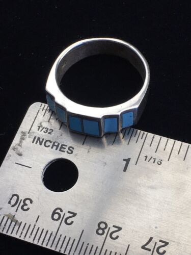 Navajo Blue Kingman Turquoise Inlay Ring | Sterling Silver | Sz 10 | Authentic Native American Handmade | 01594