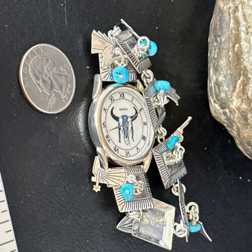 Authentic Navajo Men's Blue Turquoise Wristwatch | Sterling Silver Tips | Native American Jewelry | 14397
