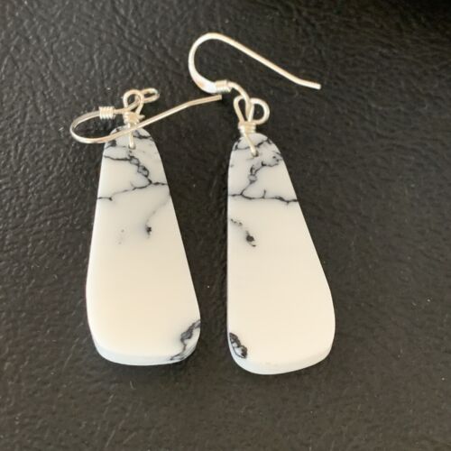 Navajo White Buffalo Turquoise Dangle Earrings | Sterling Silver | 1.25" | Authentic Native American Handmade | 12840