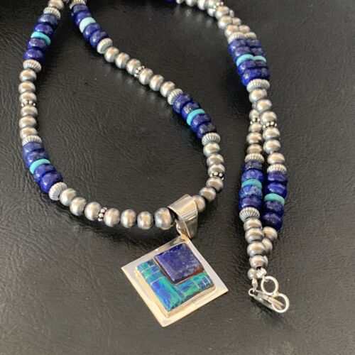 Men's Navajo Blue Lapis Turquoise Opal Inlay Pendant Necklace | Sterling Silver | 21" | 12607