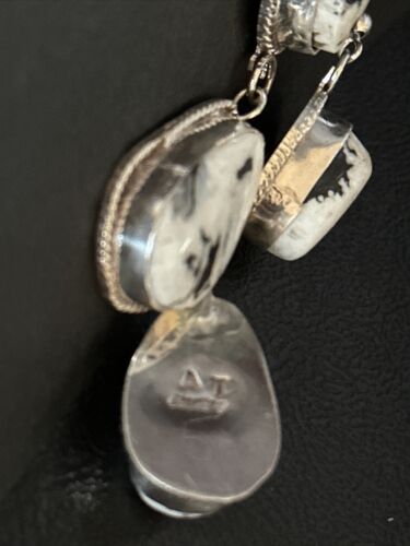 Navajo White Buffalo Turquoise Dangle Earrings | Sterling Silver | 2" | Authentic Native American Handmade | 14714
