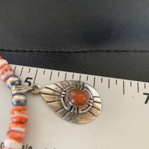 Navajo Pearl Necklace with Red Apple Coral & Spiny Oyster Pendant | Sterling Silver | 12373